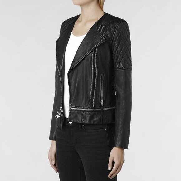 AllSaints Runnell Quilted Leather Biker Jacket Women's Size 2 - Picture 1 of 13
